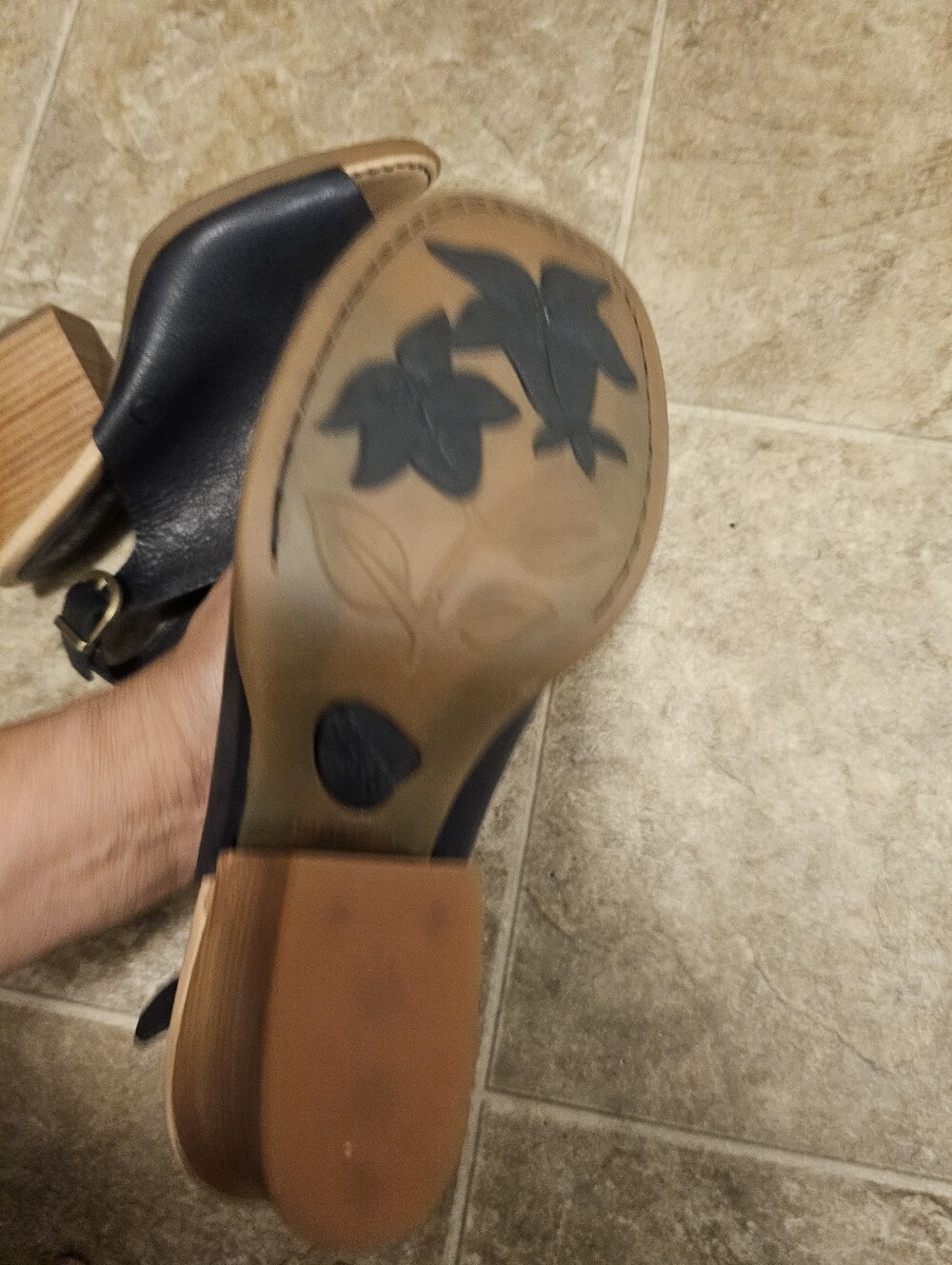 Born Black Leather Open-Toe Slingback Block Heel Sandals - Picture 7 of 9